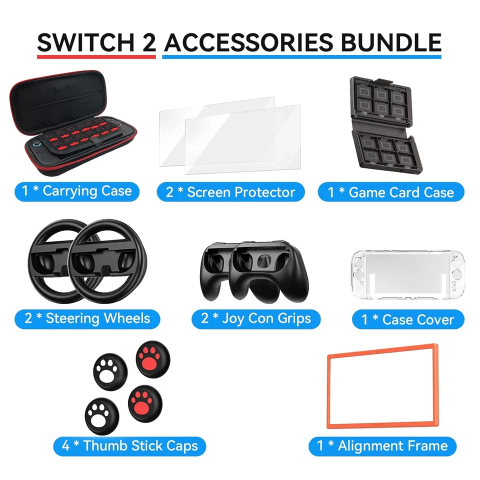 Switch 2 Accessories Bundle for Nintendo Switch 2 2025 Console, 16-in-1 Kit:Carr - Image 2 of 4