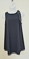 Tahari Arthur S. Levine Navy Blue Shift Dress Size 16 with Polka Dot Layer & Bow