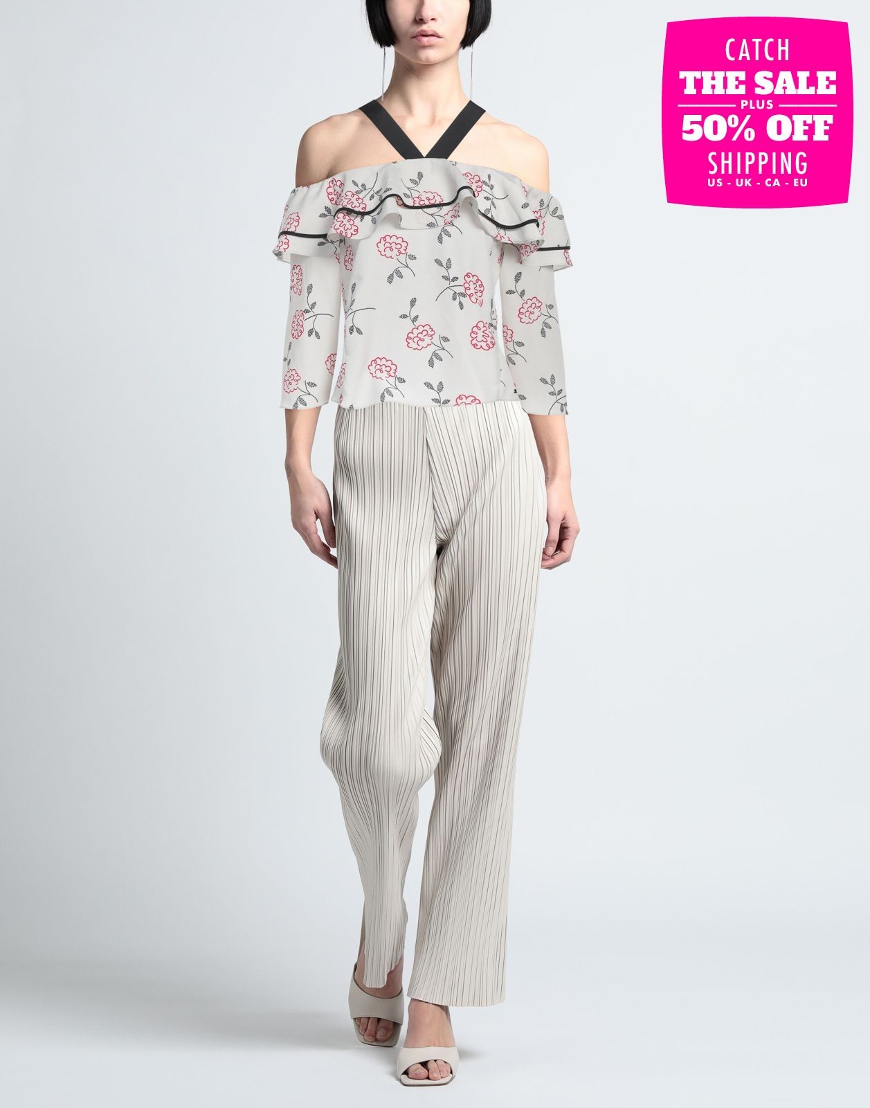 ARMANI EXCHANGE Cold Shoulder Crepe Blouse Size L Grosgrain Layered RRP€145