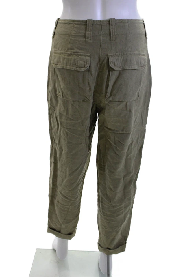 J Crew Womens Green Cargo Khakis Linen Blend Size 0 - Image 3 of 4
