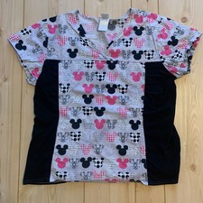 Walt Disney Mickey Mouse Silhouette Pink / Black Women's Scrubs Size L