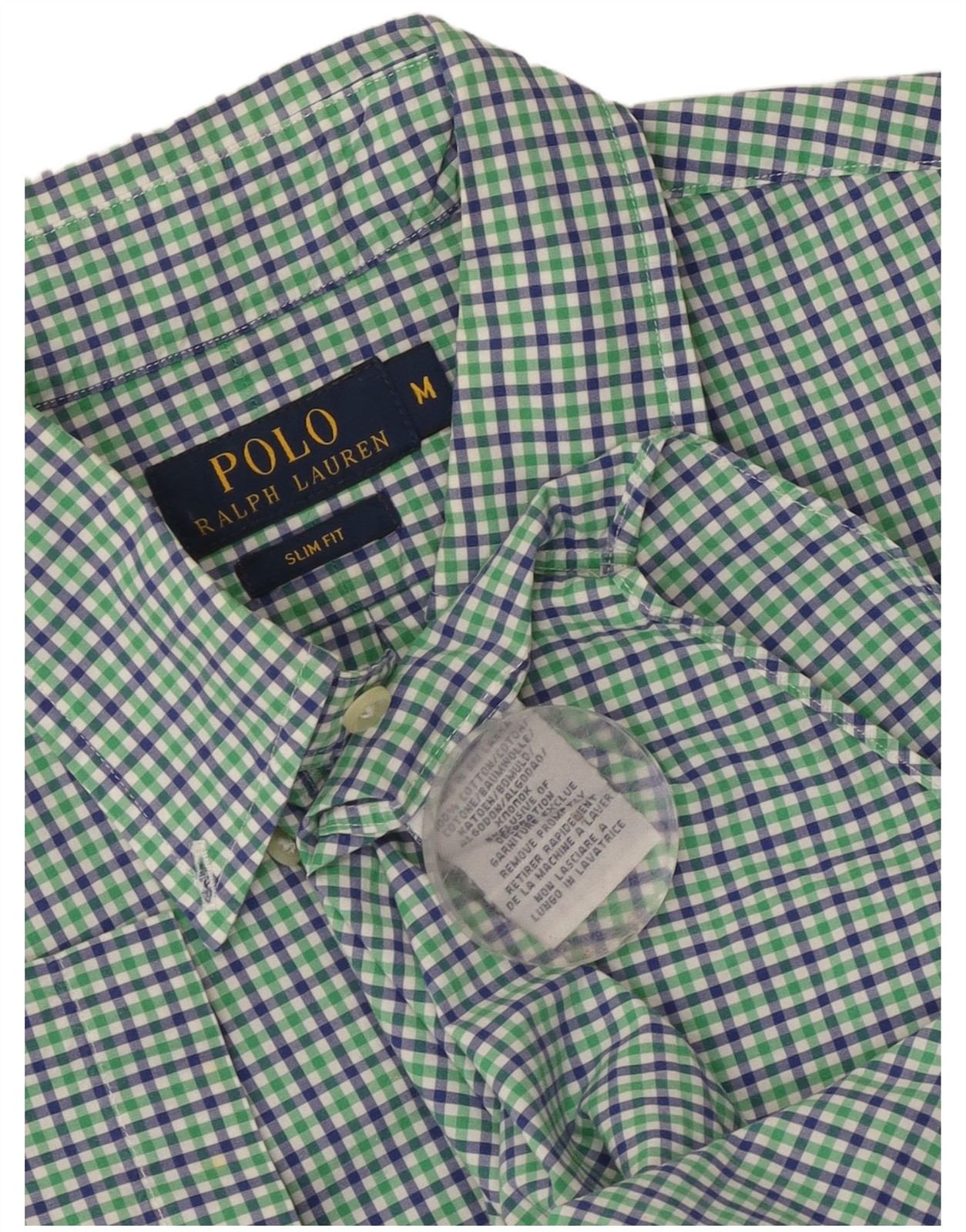 Polo Ralph Lauren Mens Short Sleeve Slim Fit Shirt Medium Green Check ZN09 thumbnail 3