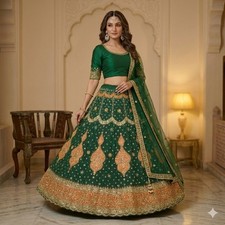 Sanskriti Vintage Green Georgette Unstitched Lehenga Hand Embroidery Zardozi