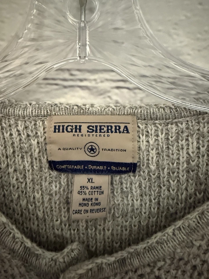 Suéter High Sierra Gris Tejido 1/4 Botón Delantero Ramio/Algodón Para Hombre Talla XL Foto 4 de 4