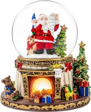 Santa Claus Musical Snow Globe with Fireplace  Snowfall Plays 8 Christmas Tunes