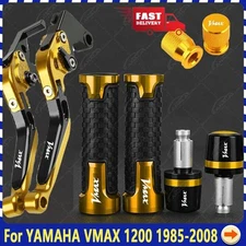 Gold For Yamaha VMAX 1200 1985-2008 CNC Handle Grips Cap Brake Clutch Levers Set