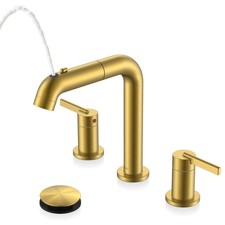 KENES Brushed Gold Pull Down Bathroom Faucet 8 Inch 2 Handle