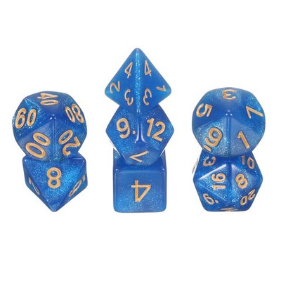 7pcs set of polyhedral dice for role-playing games, light blue sparkling