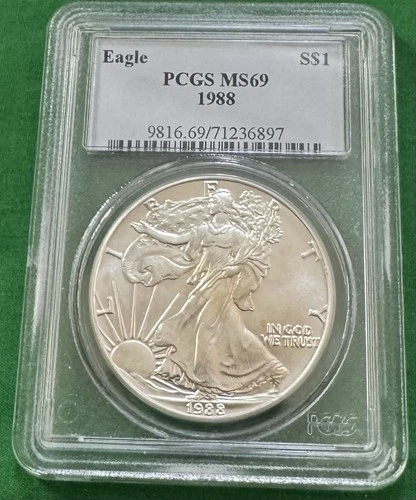 1988 American Silver Eagle $1 PCGS MS 69 Older Blue Label