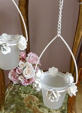 Teelicht Windlicht 2er Creme Röschen Shabby Vintage Teelichthänger Kette Rose