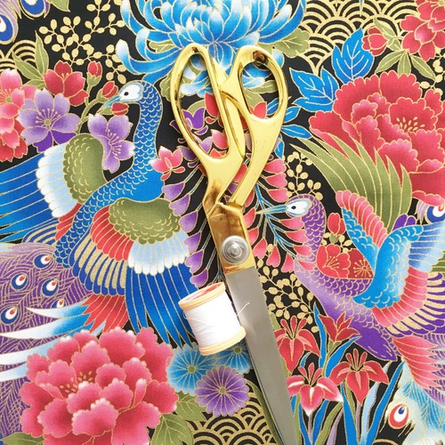 Japanese cotton fabric peacock metallic birds gold oriental 3 colour chinoiserie - Picture 36 of 44