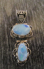 Vintage Sterling Silver Granulated Labradorite Stone Articulated Drop Pendant