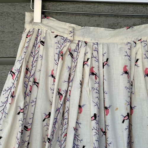 Vintage 1950s Full Skirt Birds Novelty Print Pleated Cotton High Waist Sm ILGWU - Picture 3 of 14