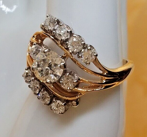 Custom Made 18k Gold & OEC Old European Cut Diamond Ring, 1.2 ctw., 6 gr. 7-3/4 - Picture 8 of 13