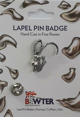 Alpine IBEX Bergziege Anstecknadel Anstecker. Britisches Zinn handgegossen. A51