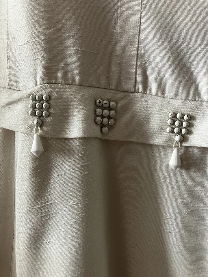 Melbray of London 复古 60 年代白色亚麻垂珠腰部 Mod 连衣裙内衬 S 码 — 第 4/4 张图片