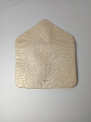 IPSY Faux Snake Skin Glam Bag 7x5 Ivory w/Green Interior
