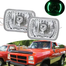 5x7 7X6 Inch Green LED Halo Pair Headlights For 1981-1993 Dodge Ramcharger  W100