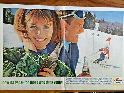 Pepsi Cola Vintage 1964 Magazine Print Advertisement 2 Page Skiing Couple 20\u201d