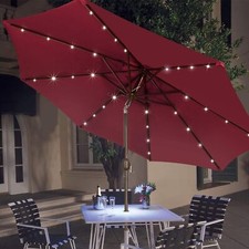 Outdoor Umbrella 32 LED Lighted Patio Solar Table Market Beach Umbrella 9 ft US