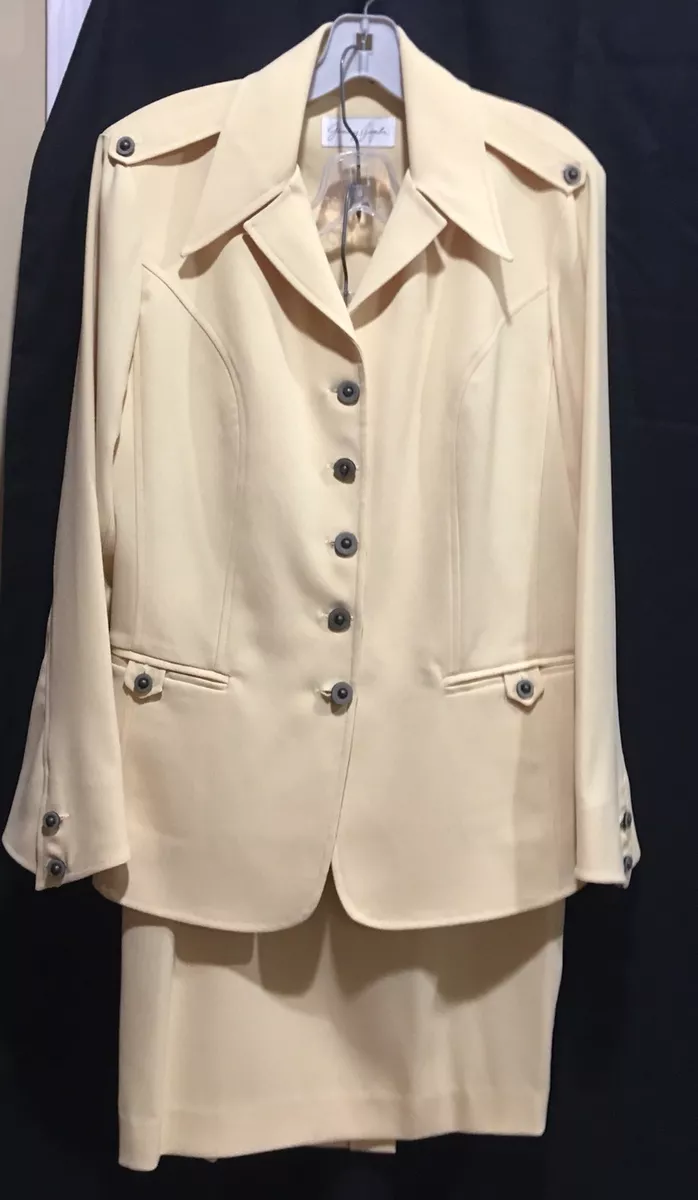 Ladies 2-Pc Skirt /Jacket Suit ~Canary Yellow Jimmy Gamba Size Small (28 Waist )