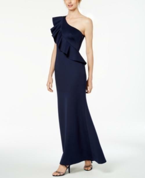 Jessica Howard Ruffled One-shoulder Gown Navy Size 10 for sale online | eBay