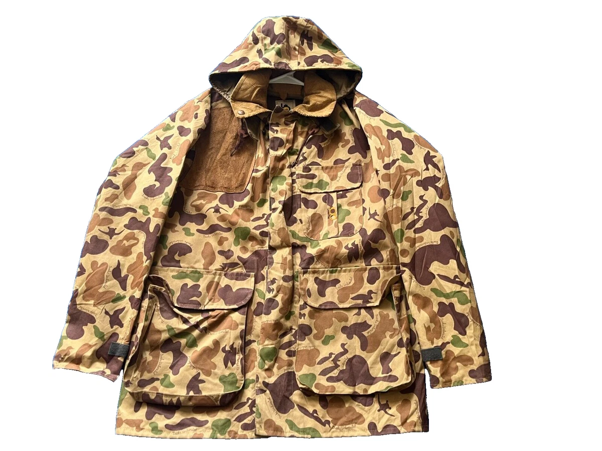 Vintage Bob Allen ducks unlimited camo hooded hunting shooting jacket parka M