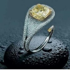 Fabulous Instant Yellow Cushion  Pear Shape Citrine With Pave Set CZ Fine Band