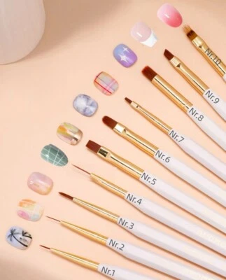 QIAO 10 Stück Maniküre Nail Art Pinsel Set UV Acry Gel Nageldesign Weiß