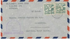 Curacao 1938 Mercury 20C (2x) Rare. MeF first flight with KLM "WILLEMSTAD-PARAMARIBO"