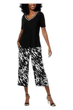 Nina Leonard 2-piece Embellished Tunic&Printed Culotte Pant Set Black