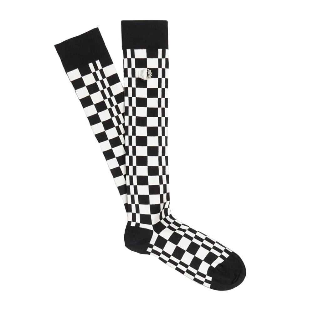 FRED PERRY CHEQUERBOARD SOCKS, BLACK/ECRU, SIZE M, UK 6-8.