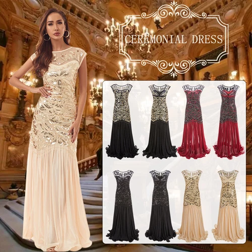 Deluxe Womens Dress 1920s Gatsby Flapper Long Sequin Retro Party Evening Cosplay - Picture 7 of 28