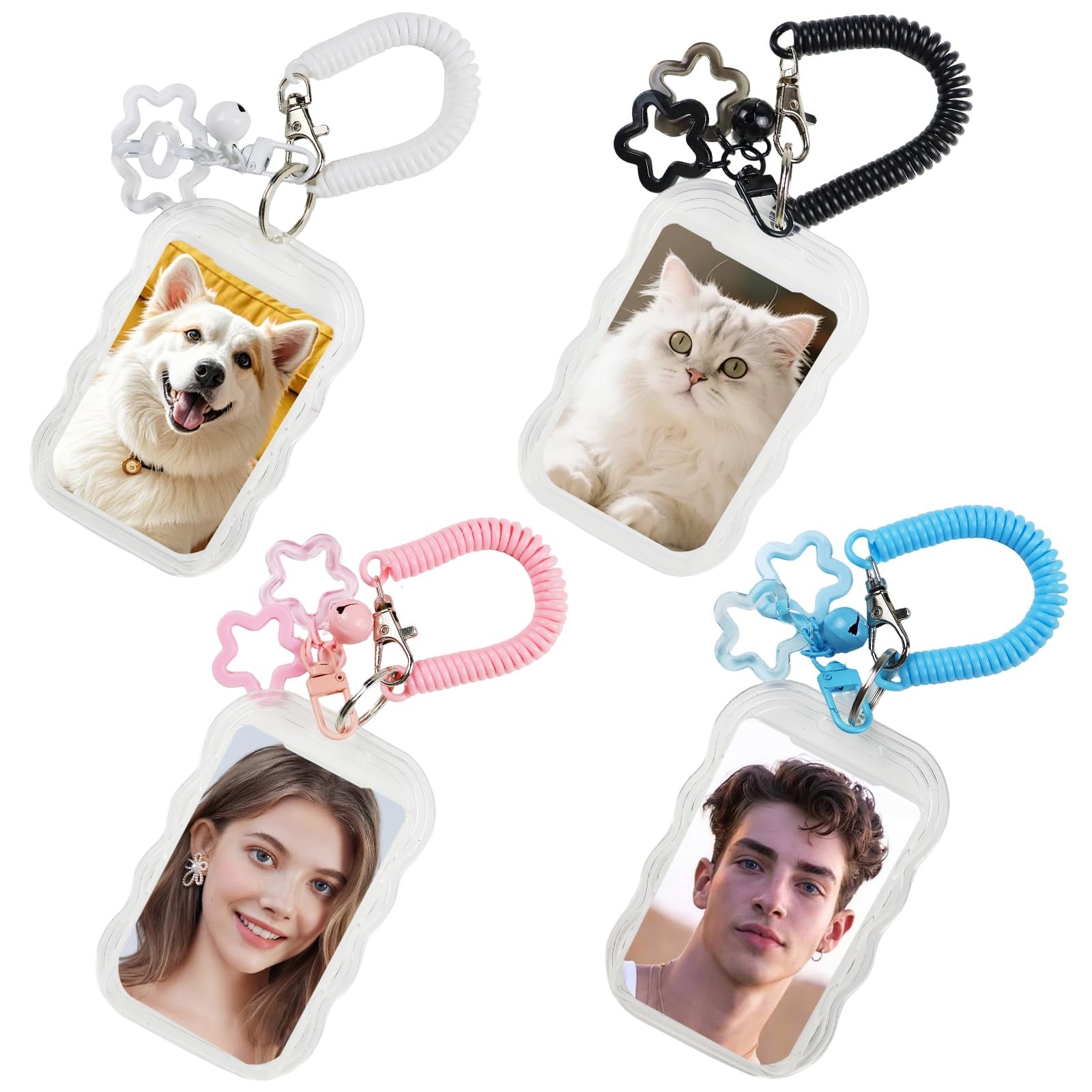 Porte-carte photo K-pop lot de 4 avec pendentif étoile en acrylique rose