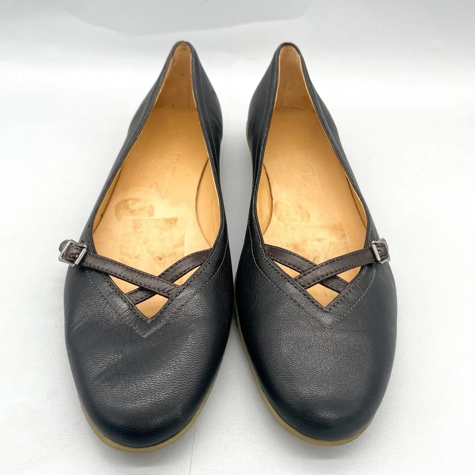 Salvatore Ferragamo Mujer 10 2A Mary Jane Ballet Zapatos Planos Cuero Negro Foto 4 de 4