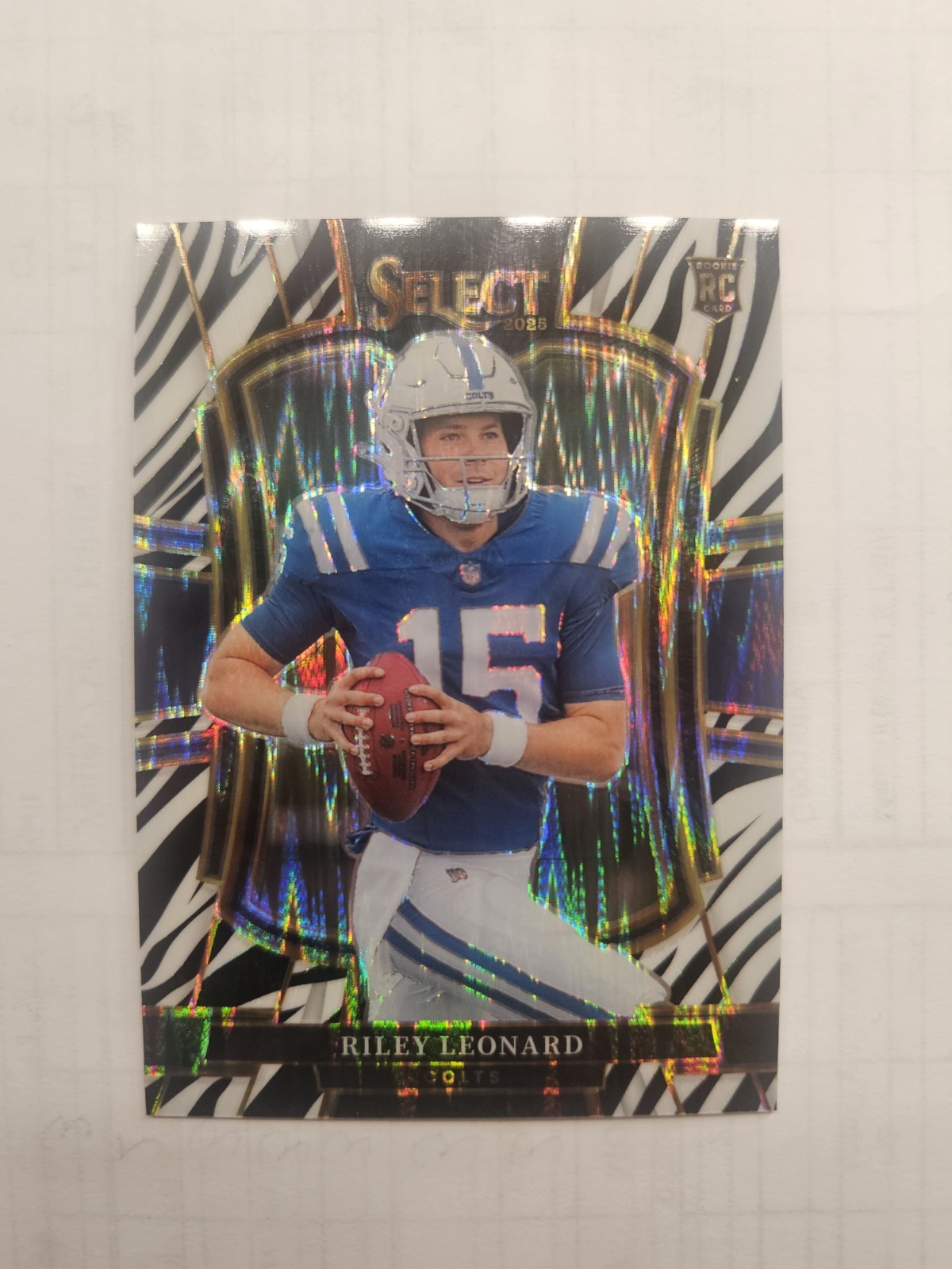 2025 Select #133 Riley Leonard Zebra Shock Prizm Rookie RC Premier Level Colts