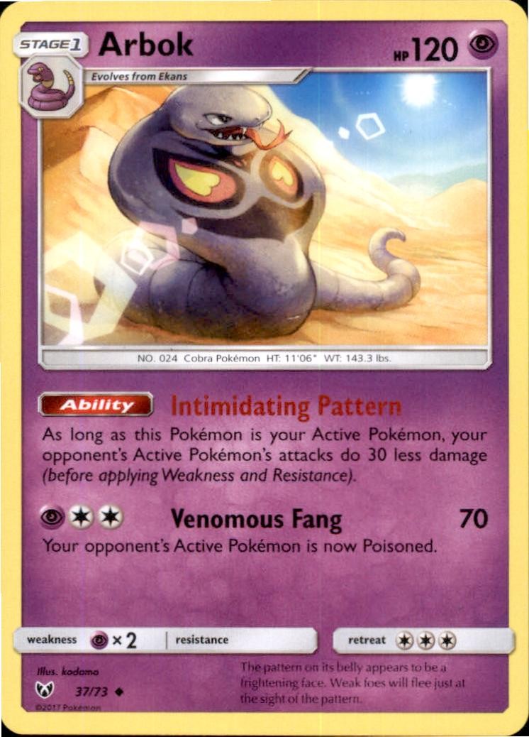 Arbok 37/73 Uncommon Shining Legends Pokemon Near Mint