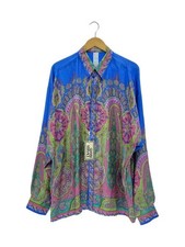 Gianni Versace Men Shirt All Pattern Blue Multicolor Long Sleeve Silk Size 54 JP