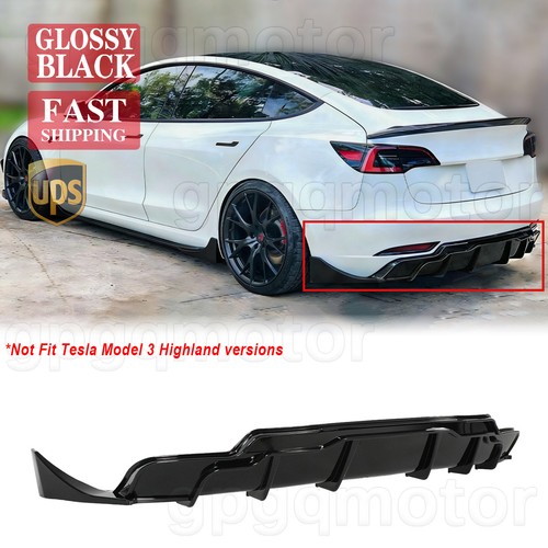 For Tesla Model 3 17-23 FA Style Gloss Black Shark Fin Rear Diffuser Corner Spat