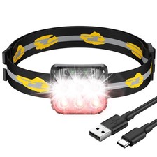 Head Torch Rechargeable Super Bright Ultralight Headtorch with Red Warning Light