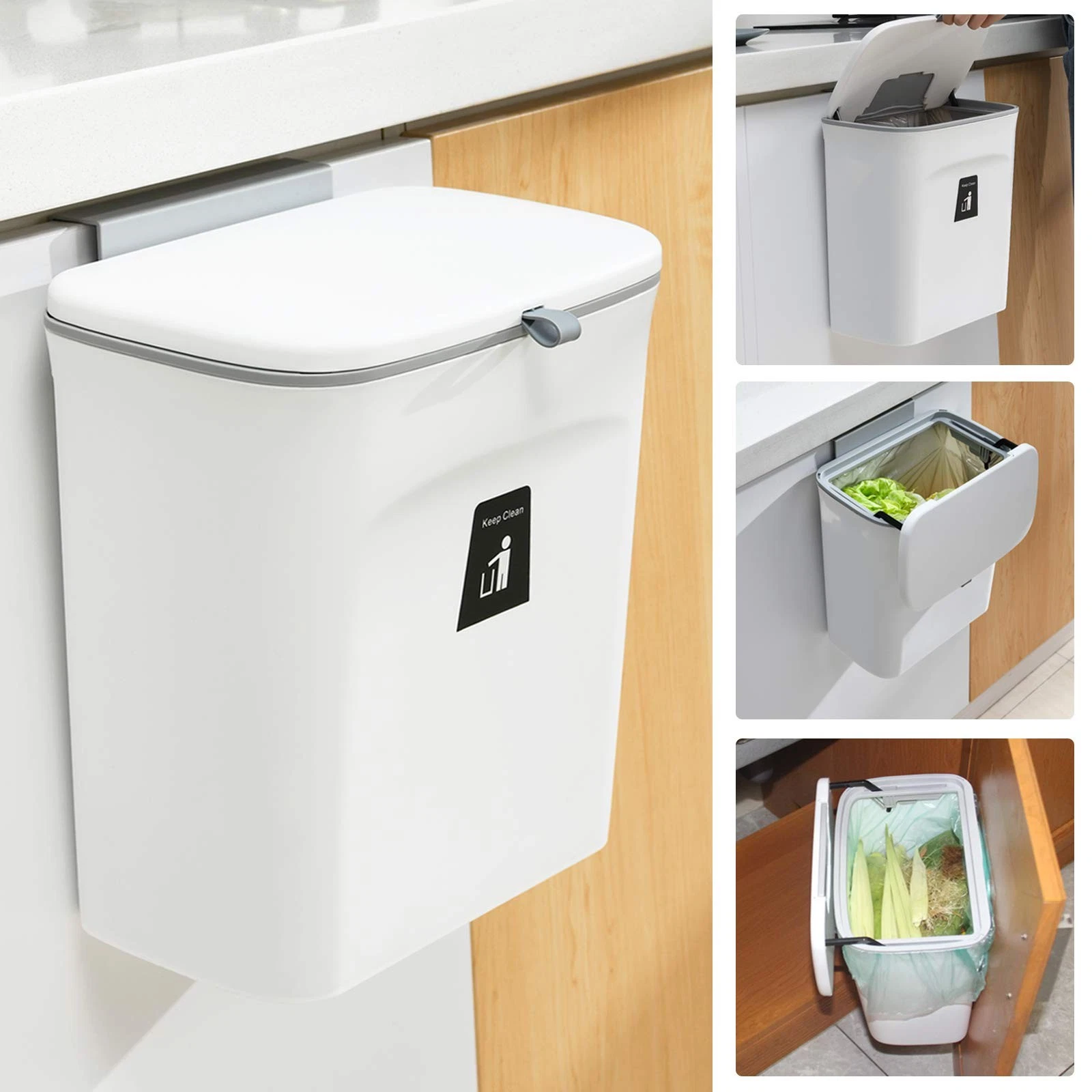 Tiyafuro 2.4 Gallon Kitchen Compost Bin for 29.4 x 16 x 25.9 cm, White