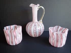 Vtg Murano Latticino Ribbon Glass 6" Pitcher & Matching Cups Venetian Gold Fleck