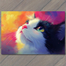 STICKER Cute Cat Looking Up Colorful Rainbow Glow Whiskers Closeup Purple Sky
