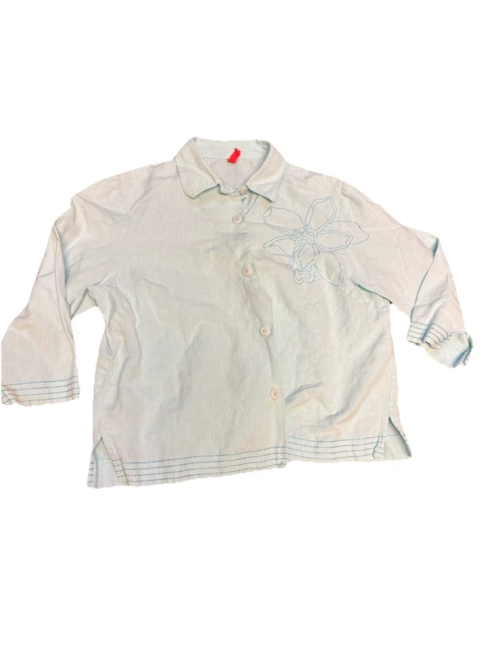 Camisa Hanna Andersson Lino Abotonada L Azul Claro Bordada Floral  Foto 2 de 3