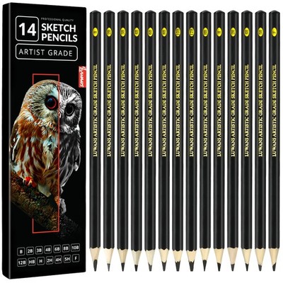 14 PCS Drawing Pencils Set, B - 12B, Sketching, Shading, Professional Artist