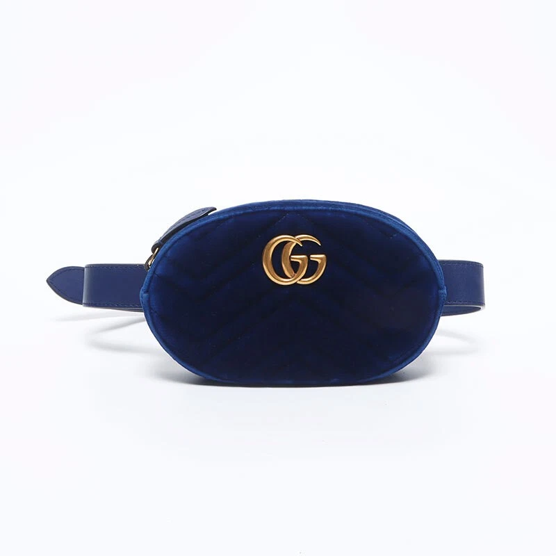 GUCCI Waist Bag GG Marmont Velour Belt Bag Blue Used