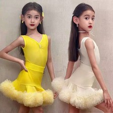 Girls Latin Rumba Performance Dance Outfits Costume Ballroom Bodysuit Skirts New