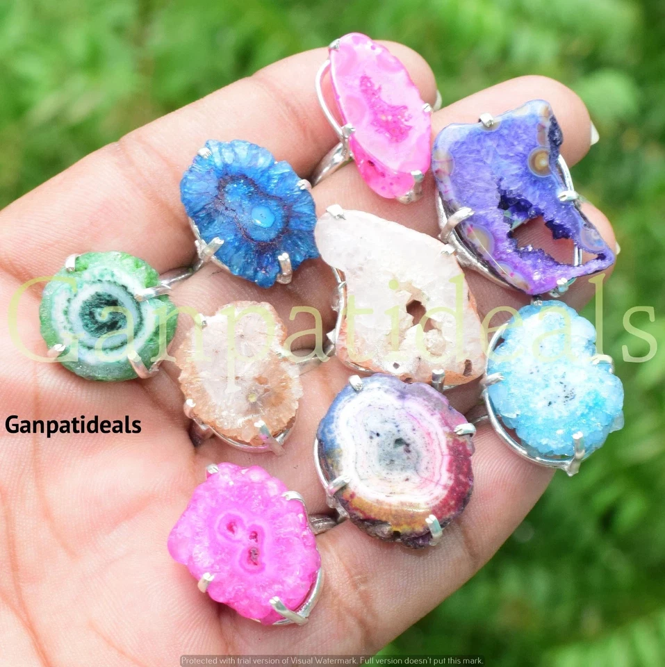 ¡Venta a granel!! Lote al por mayor de anillos enchapados en plata 925 con piedras preciosas druzy de cuarzo Foto 3 de 4