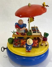 Rare STEINBACH Music Box, THORENS Swiss Movement, Vegetable Fruit Stand c. 1950s