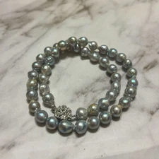 Blue Gray Baroque Akoya Pearl Necklace Genuine Pearls Silver Used From Japan
